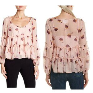 CinqaSept Silk Ruffle Floral Sheer Cami Flowy Sleeves TumblingJasmine Top Blouse
